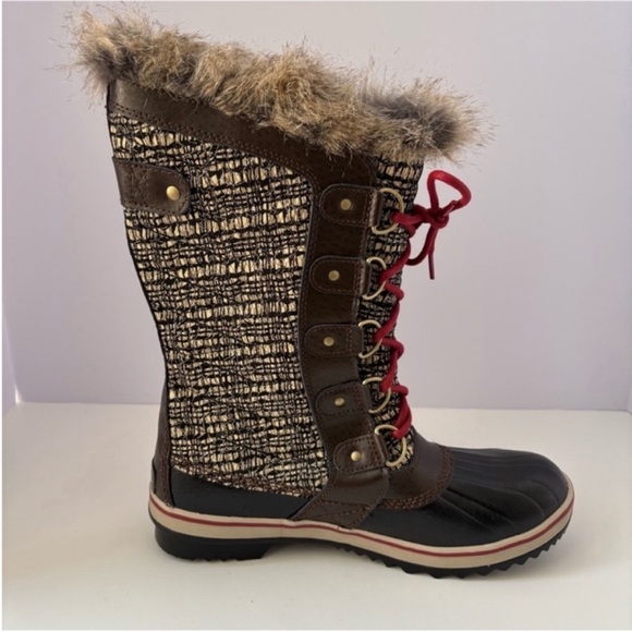 Sorel Tofino II Winter Boots Snow Shoes Leather Brown Black Red Womens Size 8.5 - Picture 5 of 14